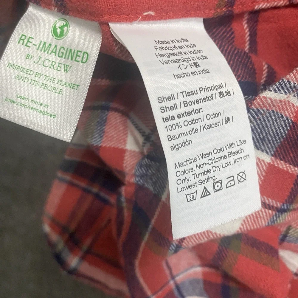 NEW J Crew Flannel‎ Shirt Mens XS Red Plaid Long Sleeve Button Up Work Outdoor